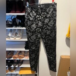 White House Black Market Black and Silver Floral Leggings
